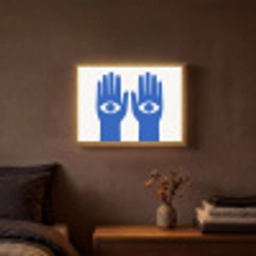 Handen - Twee - Ogen - Blauw Light Box met batterij (Wandlamp) middel -sfeer4