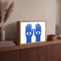 Handen - Twee - Ogen - Blauw Light Box met batterij (Wandlamp) middel -sfeer2