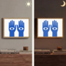 Handen - Twee - Ogen - Blauw Light Box met batterij (Wandlamp) middel -sfeer3