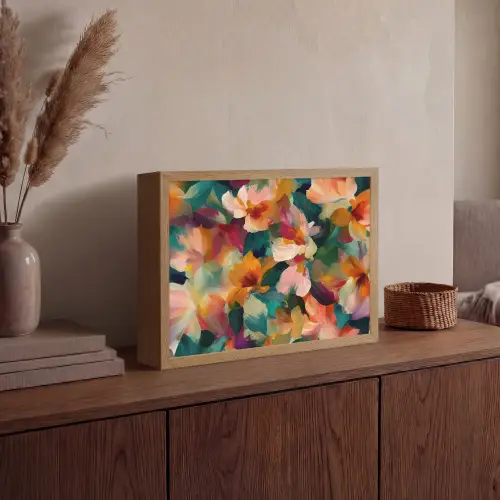 Harmonieus - Abstracte bloemen - Warme tinten Light Box met batterij (Wandlamp) middel -sfeer2