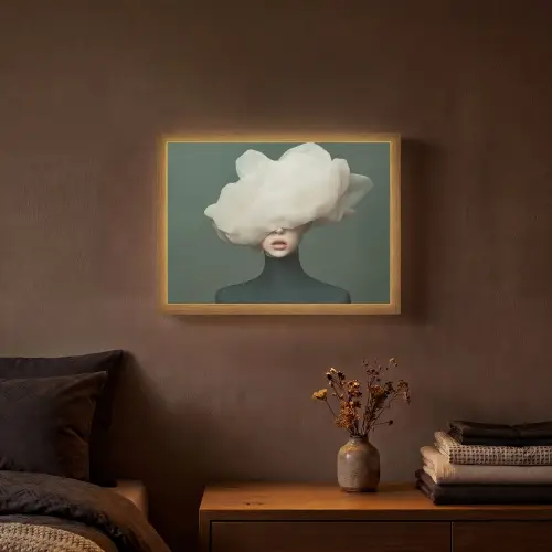 Hoed - Vrouw - Beige Light Box met batterij (Wandlamp) middel -sfeer4