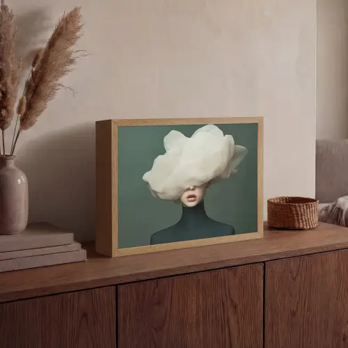 Hoed - Vrouw - Beige Light Box met batterij (Wandlamp) middel -sfeer2