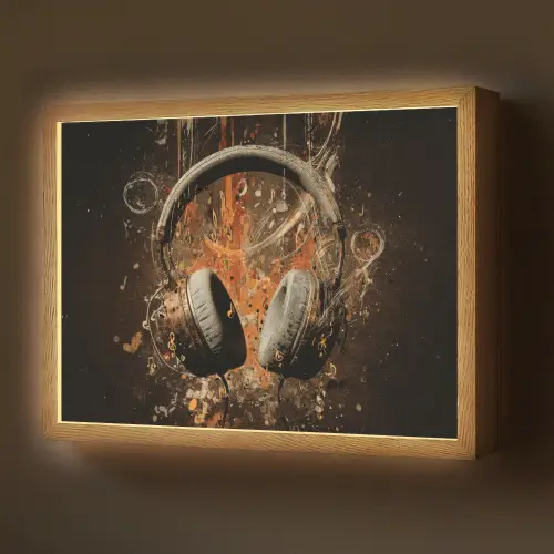 Koptelefoon - Bruin - Dynamische penseelstreken Light Box met batterij (Wandlamp) middel -z3d_website