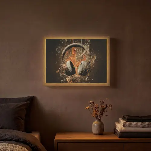 Koptelefoon - Bruin - Dynamische penseelstreken Light Box met batterij (Wandlamp) middel -sfeer4