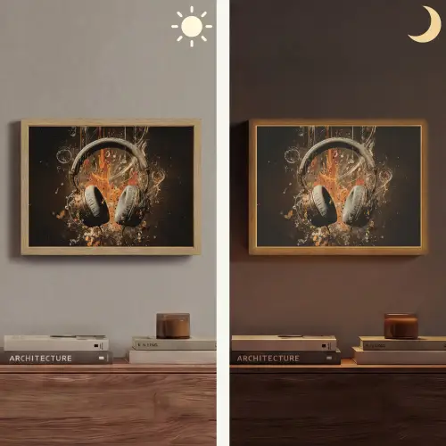 Koptelefoon - Bruin - Dynamische penseelstreken Light Box met batterij (Wandlamp) middel -sfeer3