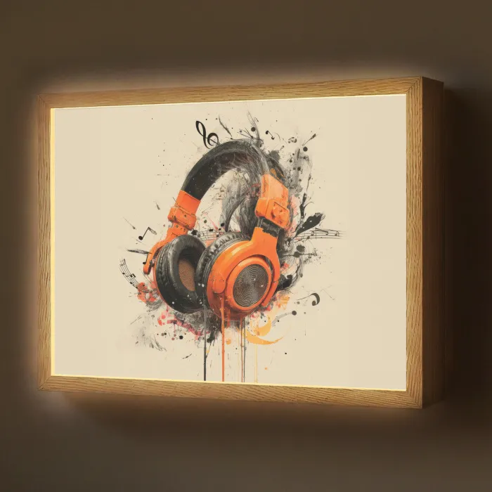 Koptelefoon - Oranje - Explosief Light Box met batterij (Wandlamp) middel -z3d_website