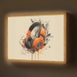 Koptelefoon - Oranje - Explosief Light Box met batterij (Wandlamp) middel -z3d_website