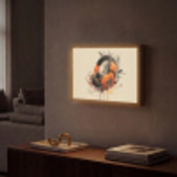 Koptelefoon - Oranje - Explosief Light Box met batterij (Wandlamp) middel -sfeer1