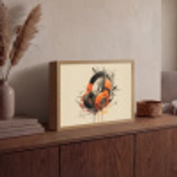 Koptelefoon - Oranje - Explosief Light Box met batterij (Wandlamp) middel -sfeer2