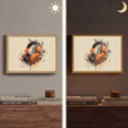 Koptelefoon - Oranje - Explosief Light Box met batterij (Wandlamp) middel -sfeer3