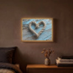 Hart - Touw - Hout - Rustiek Light Box met batterij (Wandlamp) middel -sfeer4