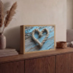 Hart - Touw - Hout - Rustiek Light Box met batterij (Wandlamp) middel -sfeer2