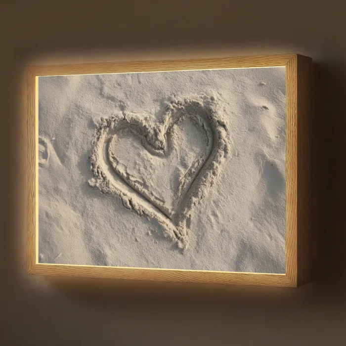 Hartvorm - Getekend - Beige - Zand Light Box met batterij (Wandlamp) middel -z3d_website
