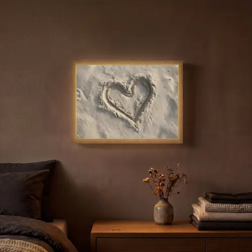 Hartvorm - Getekend - Beige - Zand Light Box met batterij (Wandlamp) middel -sfeer4