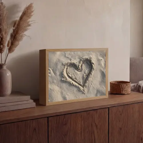 Hartvorm - Getekend - Beige - Zand Light Box met batterij (Wandlamp) middel -sfeer2