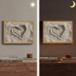 Hartvorm - Getekend - Beige - Zand Light Box met batterij (Wandlamp) middel -sfeer3