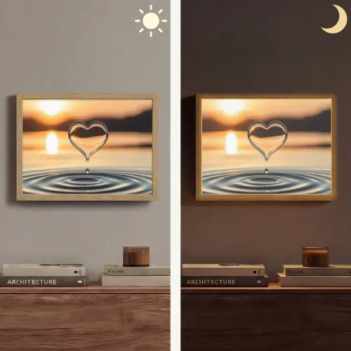 Hart - Water - Zonsondergang - Natuur - Zen Light Box met batterij (Wandlamp) middel -sfeer3