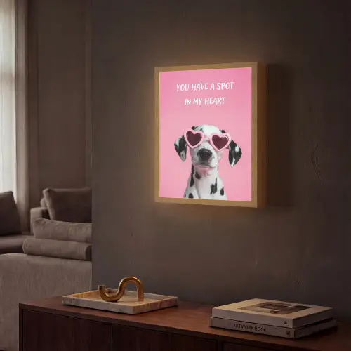 Hartjes - Hond - Valentijn - Roze Light Box met batterij (Wandlamp) middel -sfeer1