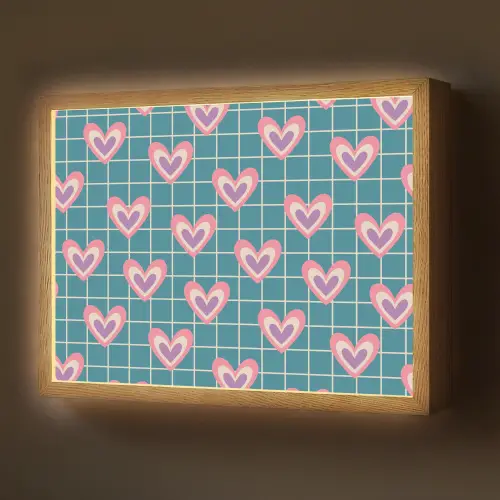 Hartjes - Raster - Patroon - Blauw Light Box met batterij (Wandlamp) middel 907 -z3d_website