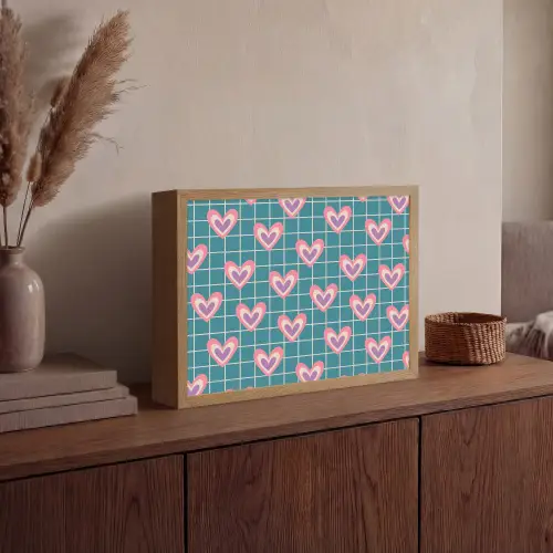 Hartjes - Raster - Patroon - Blauw Light Box met batterij (Wandlamp) middel 907 -sfeer2