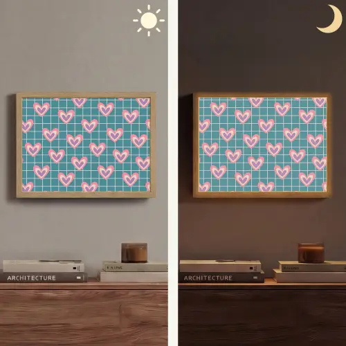 Hartjes - Raster - Patroon - Blauw Light Box met batterij (Wandlamp) middel 907 -sfeer3