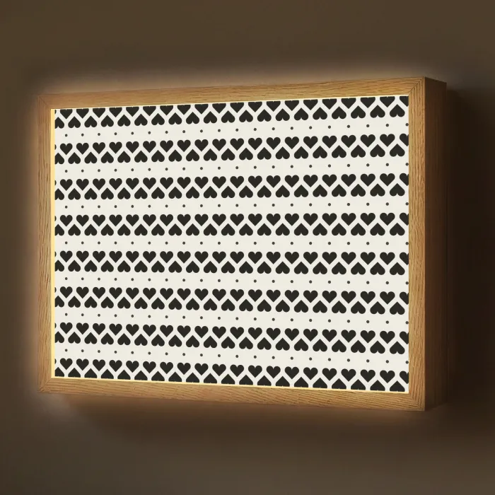 Harten - Lijn - Wit - Zwart Light Box met batterij (Wandlamp) middel 907 -z3d_website