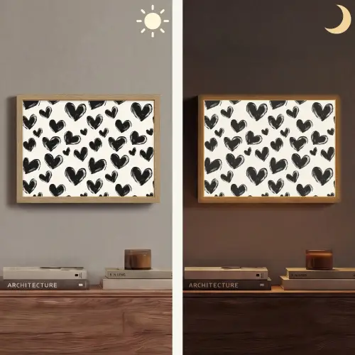 Hartjes - Patroon - Zwart Light Box met batterij (Wandlamp) middel 907 -sfeer3
