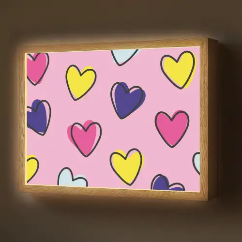 Hartjes - Valentijn - Patroon - Kleurrijk Light Box met batterij (Wandlamp) middel -z3d_website
