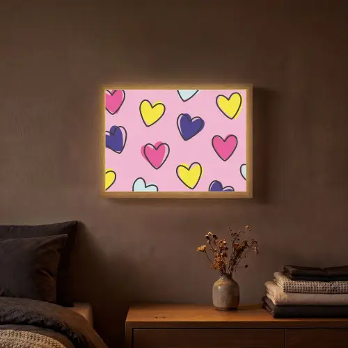 Hartjes - Valentijn - Patroon - Kleurrijk Light Box met batterij (Wandlamp) middel -sfeer4