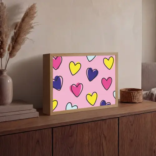 Hartjes - Valentijn - Patroon - Kleurrijk Light Box met batterij (Wandlamp) middel -sfeer2