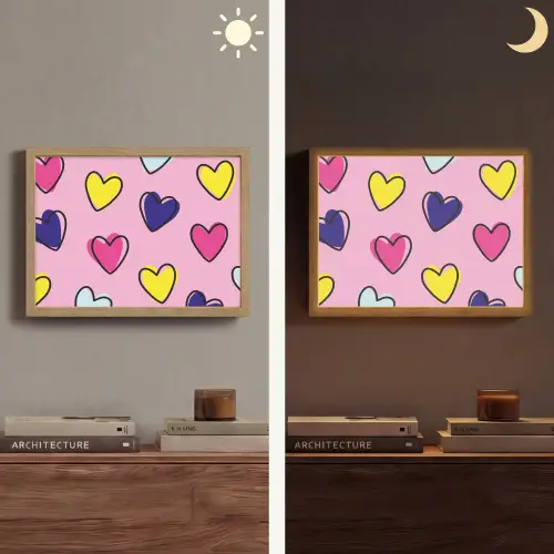 Hartjes - Valentijn - Patroon - Kleurrijk Light Box met batterij (Wandlamp) middel -sfeer3