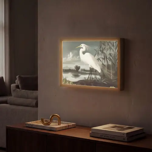 Reiger - Planten - Wolken - Wit Light Box met batterij (Wandlamp) middel -sfeer1
