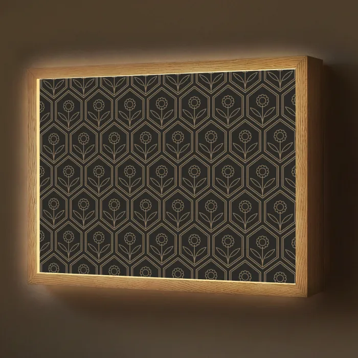 Zeshoek - Zwart - Goud - Bloem Light Box met batterij (Wandlamp) middel 907 -z3d_website