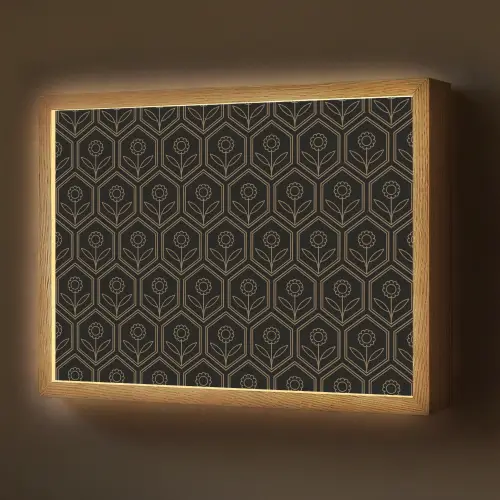 Zeshoek - Zwart - Goud - Bloem Light Box met batterij (Wandlamp) middel 907 -z3d_website