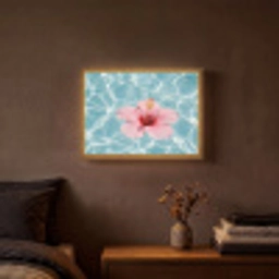 Hibiscus - Water - Roze Light Box met batterij (Wandlamp) middel -sfeer4
