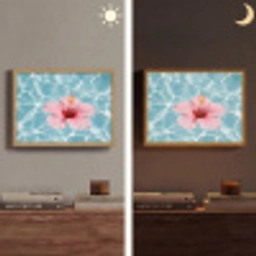 Hibiscus - Water - Roze Light Box met batterij (Wandlamp) middel -sfeer3