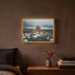 Heuvel - Huisje - Bloemen - Wit Light Box met batterij (Wandlamp) middel -sfeer4