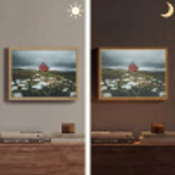 Heuvel - Huisje - Bloemen - Wit Light Box met batterij (Wandlamp) middel -sfeer3