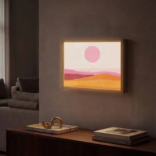 Heuvels - Oranje - Zon - Abstract Light Box met batterij (Wandlamp) middel -sfeer1
