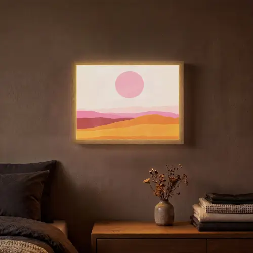 Heuvels - Oranje - Zon - Abstract Light Box met batterij (Wandlamp) middel -sfeer4