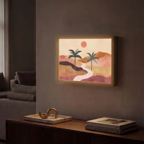 Heuvels - Palmbomen - Abstract Light Box met batterij (Wandlamp) middel -sfeer1