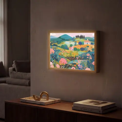 Heuvellandschap - Fantasierijk - Kleurcontrasten Light Box met batterij (Wandlamp) middel -sfeer1