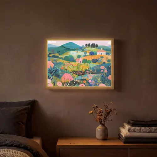 Heuvellandschap - Fantasierijk - Kleurcontrasten Light Box met batterij (Wandlamp) middel -sfeer4