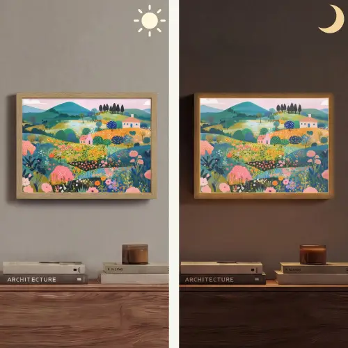 Heuvellandschap - Fantasierijk - Kleurcontrasten Light Box met batterij (Wandlamp) middel -sfeer3
