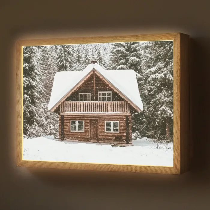 Huis - Bos - Winter - Natuur - Sneeuw Light Box met batterij (Wandlamp) middel -z3d_website