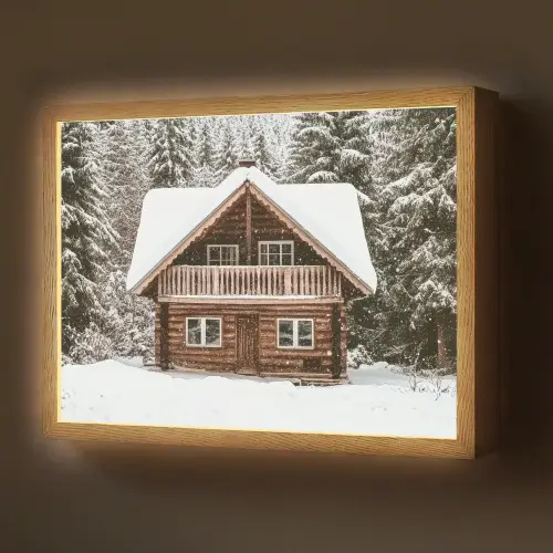 Huis - Bos - Winter - Natuur - Sneeuw Light Box met batterij (Wandlamp) middel -z3d_website