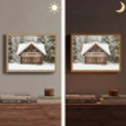 Huis - Bos - Winter - Natuur - Sneeuw Light Box met batterij (Wandlamp) middel -sfeer3
