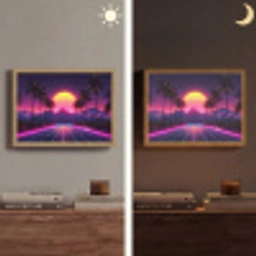 Horizon - Palmbomen - Bergen - Geel Light Box met batterij (Wandlamp) middel -sfeer3