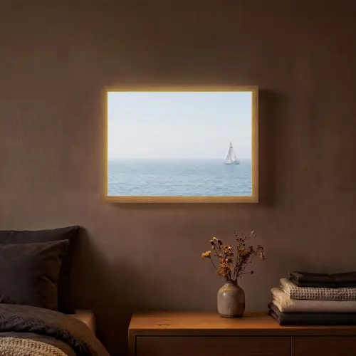 Horizon - Zeilboot - Zee Light Box met batterij (Wandlamp) middel -sfeer4