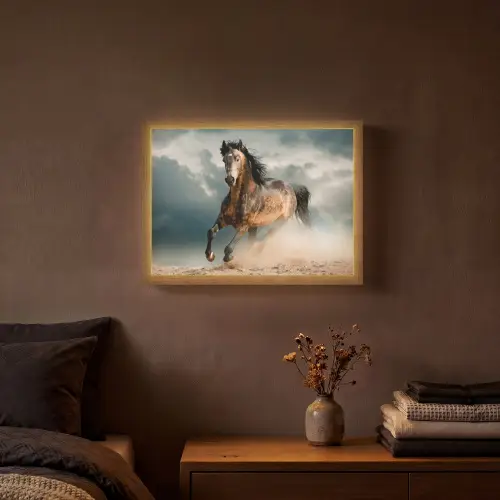 Paard - Dieren - Bruin - Natuur Light Box met batterij (Wandlamp) middel -sfeer4